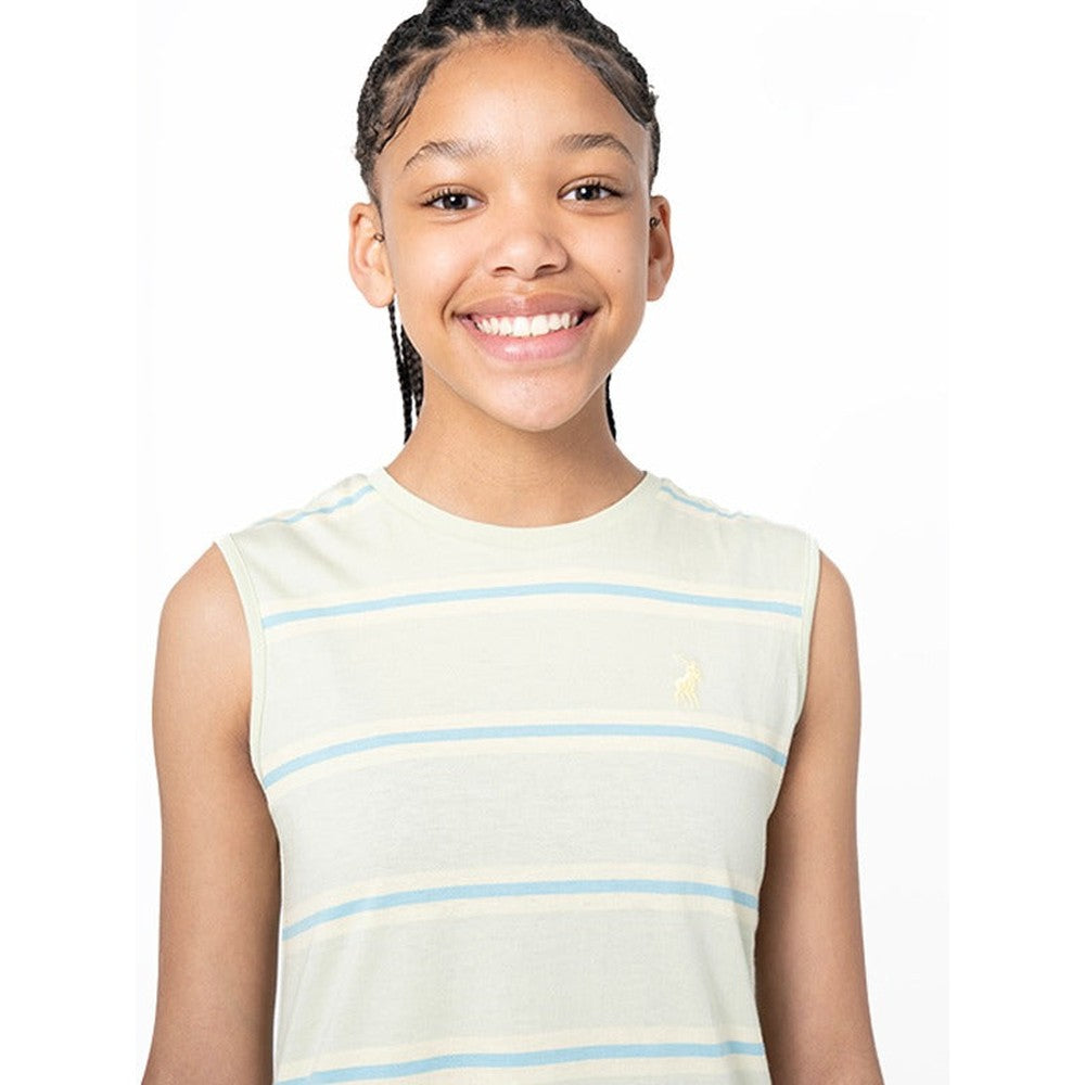 Polo Girls Sleeveless Cristina Striped Dress In Sea Green Multi