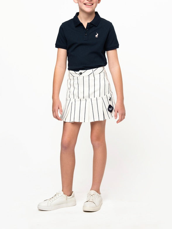 Polo Girls Shani Striped Pleated Skirt In Off White