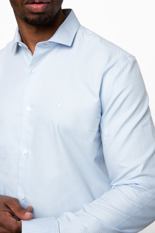 Polo Mens Long Sleeves Micro Check Shirt Blue