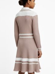 Polo Girls Ava Knitted Colour Blocked Dress Rose Taupe