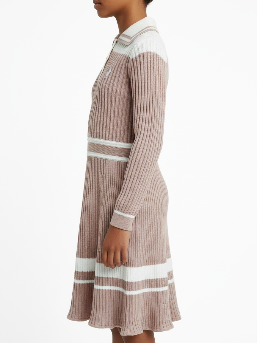 Polo Girls Ava Knitted Colour Blocked Dress Rose Taupe