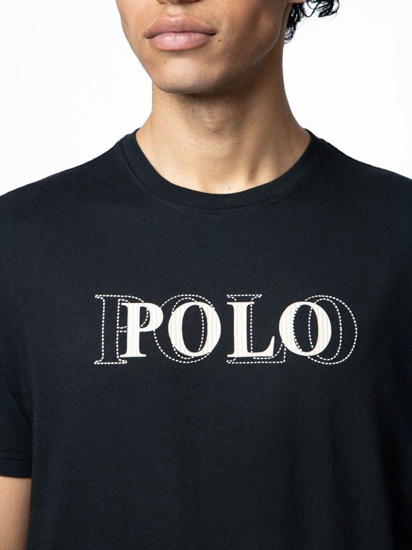 Polo Mens Stitch Printed Logo Short Sleeves Tee Black