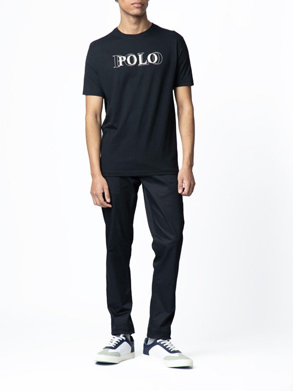 Polo Mens Stitch Printed Logo Short Sleeves Tee Black