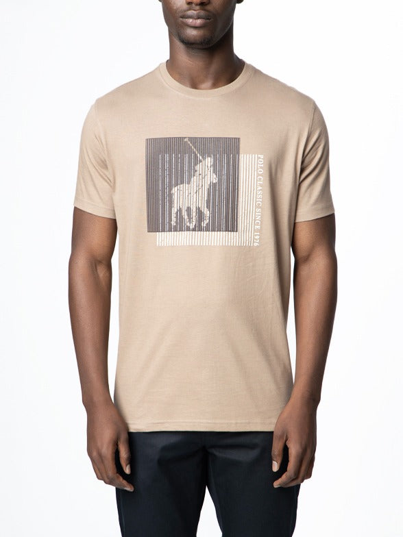 Polo Mens Block Printed Short Sleeves Tee Taupe