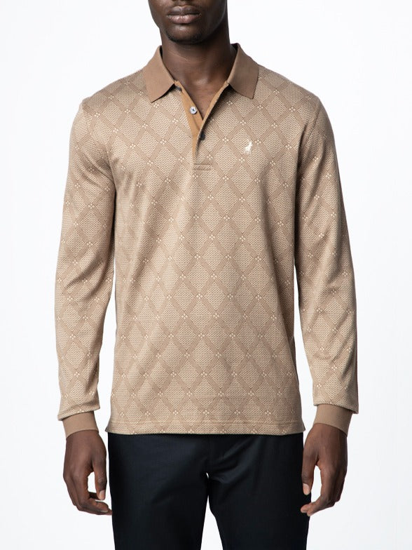 Polo Mens Argyle Mercerised Golfer In Brown