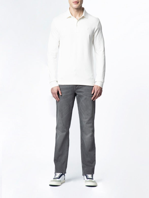 Polo Mens Essential Pique Long Sleeve Golfer In Whute