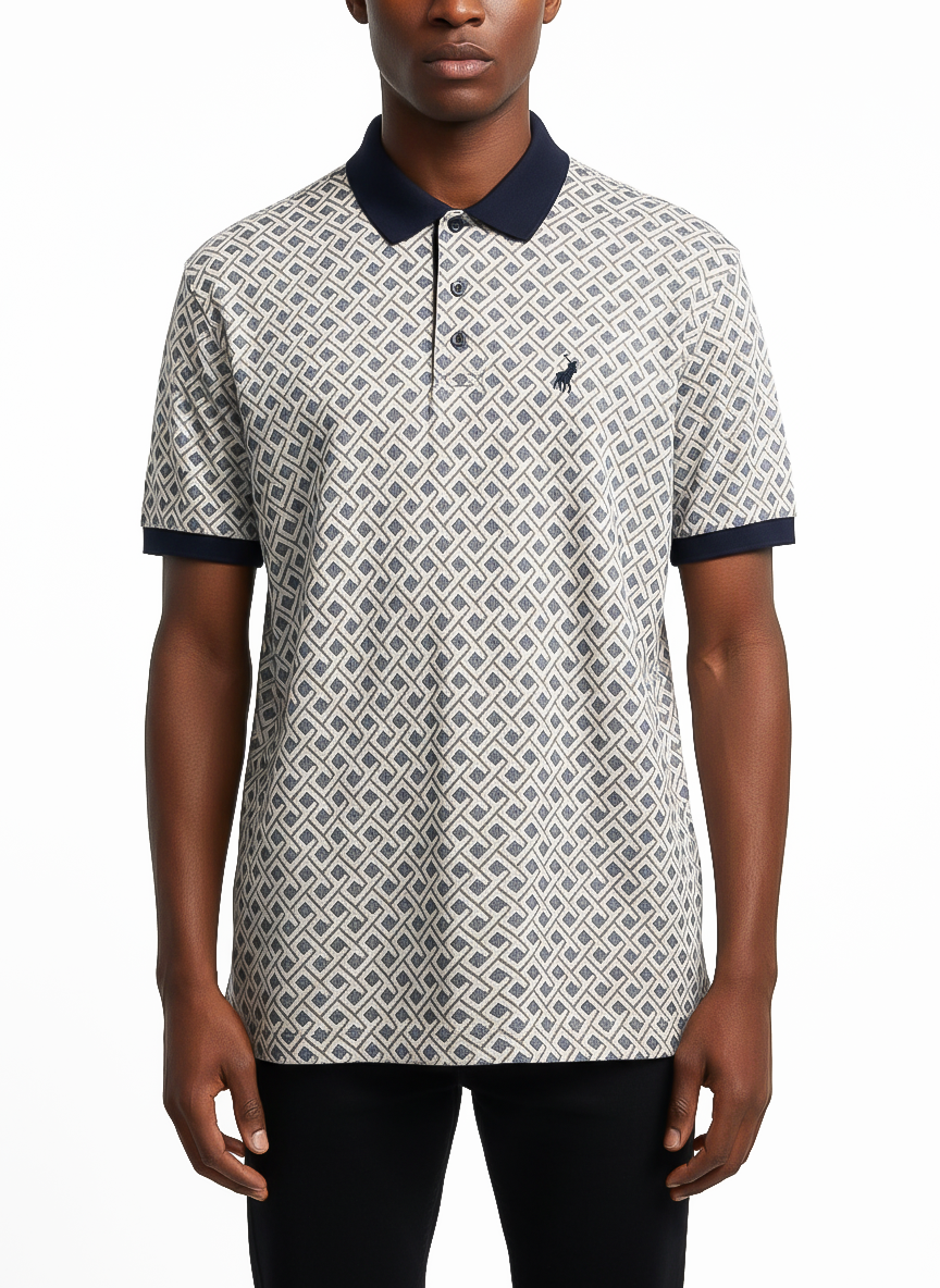 Polo Mens Block Geo Print Golfer In Navy