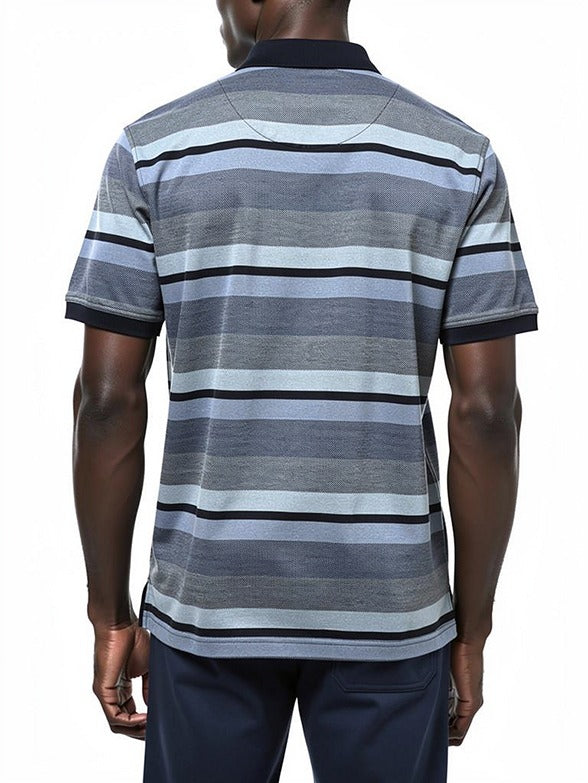 Polo Mens Textured Stripe Golfer In Blue
