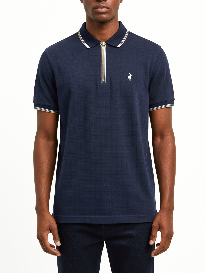 Polo Mens Plain 1/4 Zip Dm Short Sleeve Golfer In Navy