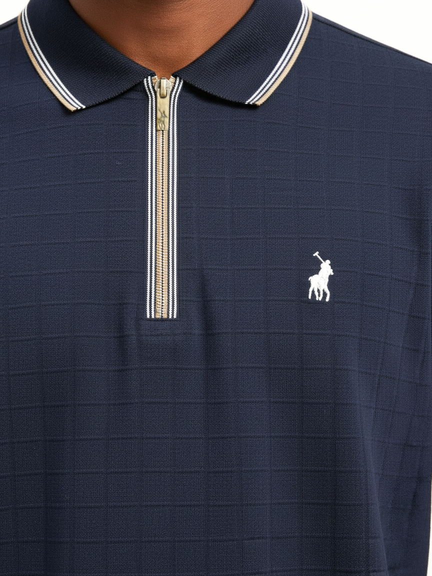 Polo Mens Plain 1/4 Zip Dm Short Sleeve Golfer In Navy