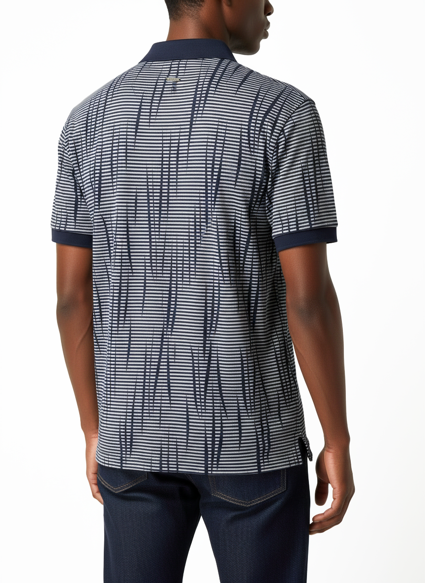 Polo Mens Stripe Double Mercerised Golfer In Navy