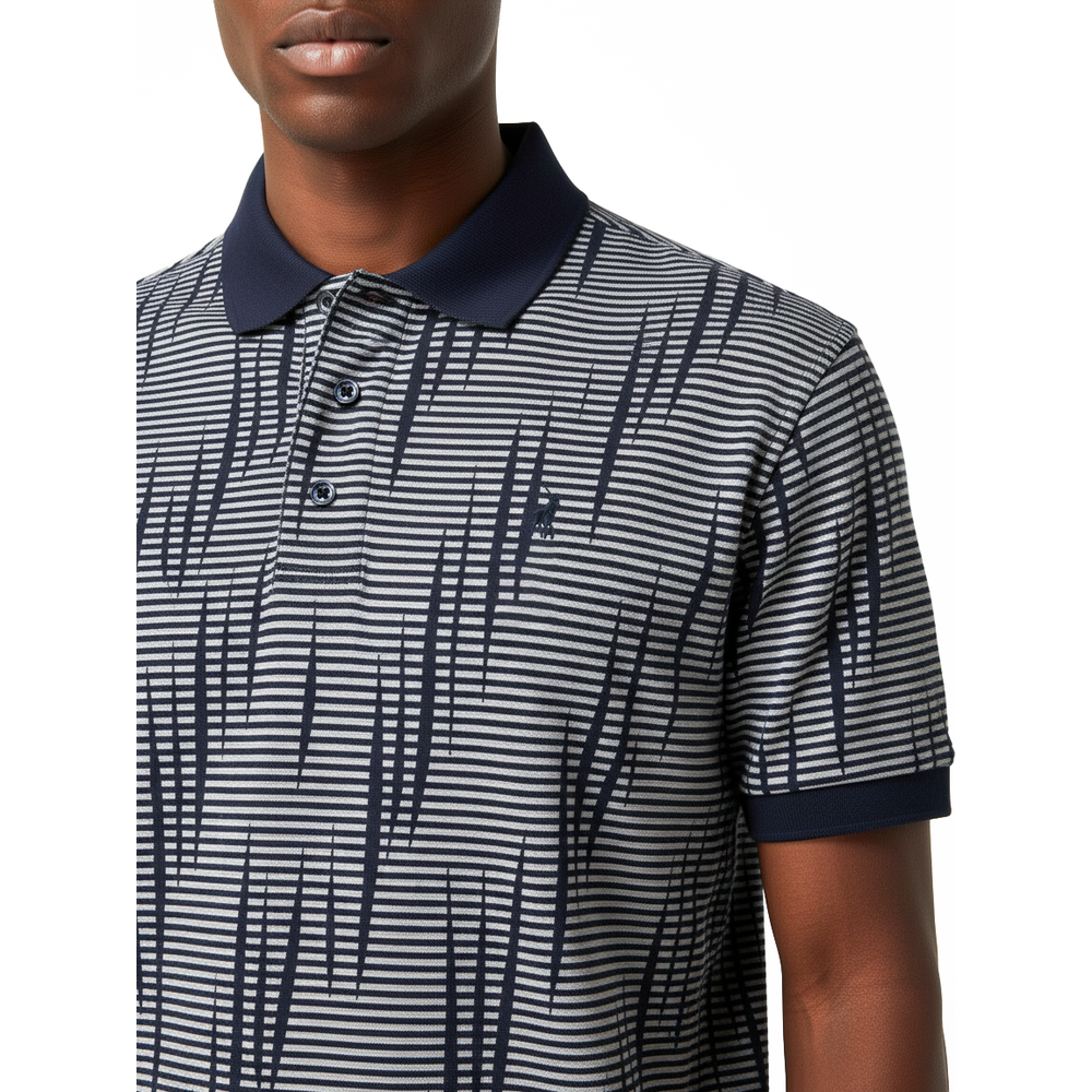 Polo Mens Stripe Double Mercerised Short Sleeves Golfer In Navy/Grey