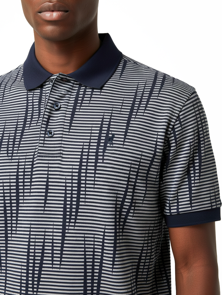 Polo Mens Stripe Double Mercerised Golfer In Navy