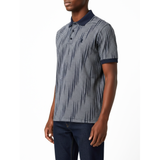 Polo Mens Stripe Double Mercerised Short Sleeves Golfer In Navy/Grey