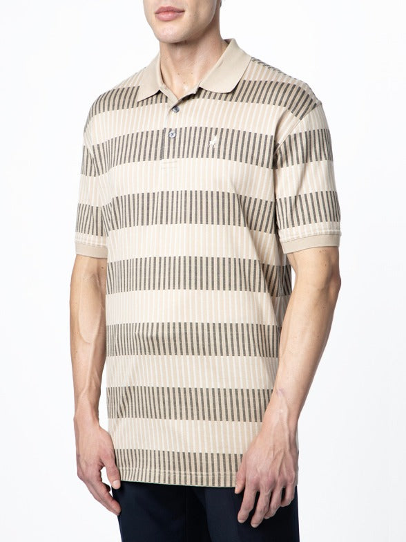 Polo Mens Stripe Dm Short Sleeves Golfer Stone