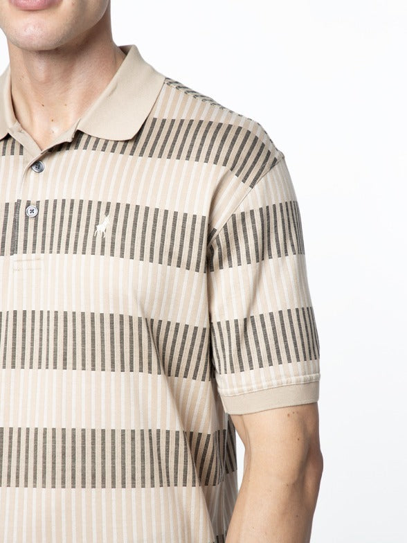 Polo Mens Stripe Dm Short Sleeves Golfer Stone