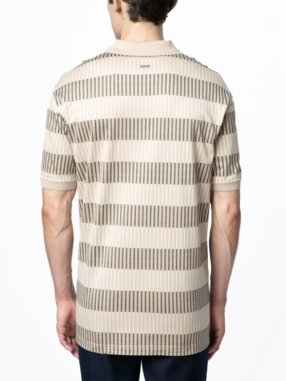Polo Mens Stripe Dm Short Sleeves Golfer Stone