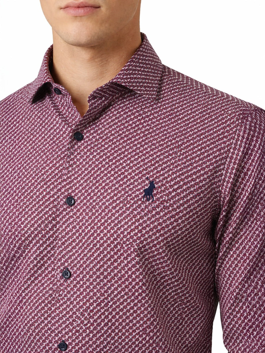 Polo Mens Micro Geo Print Long Sleeves Shirt Pink