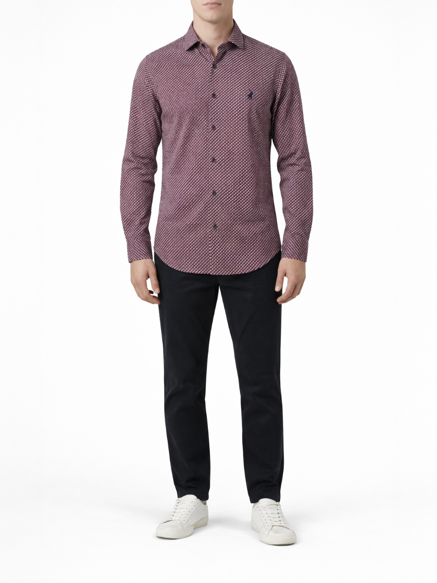 Polo Mens Micro Geo Print Long Sleeves Shirt Pink