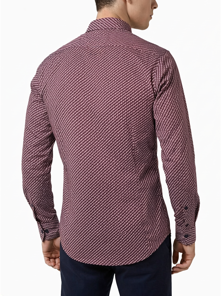 Polo Mens Micro Geo Print Long Sleeves Shirt Pink