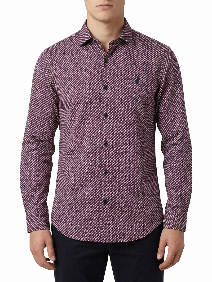 Polo Mens Micro Geo Print Long Sleeves Shirt Pink