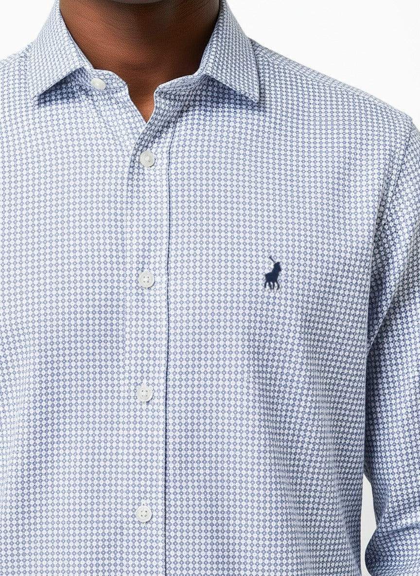 Polo Mens Micro Print Shirt In Light Blue