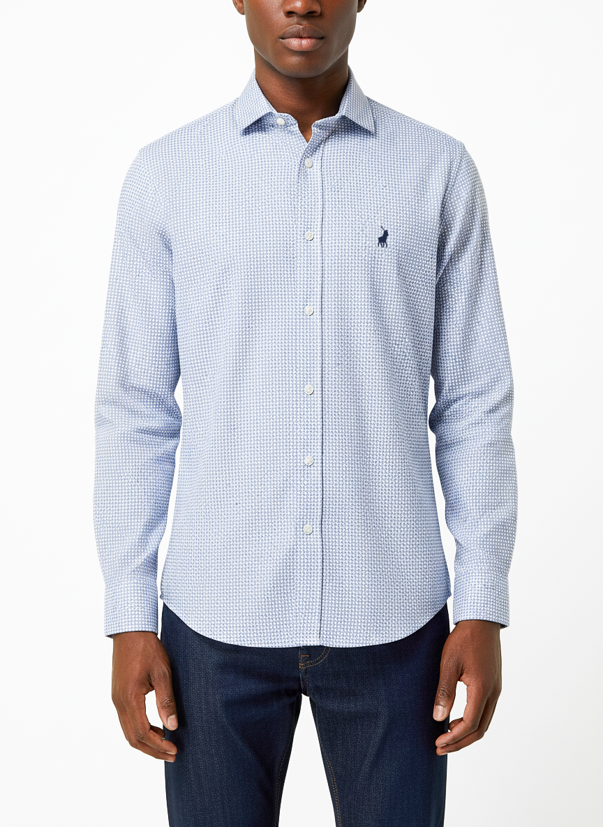 Polo Mens Micro Print Shirt In Light Blue