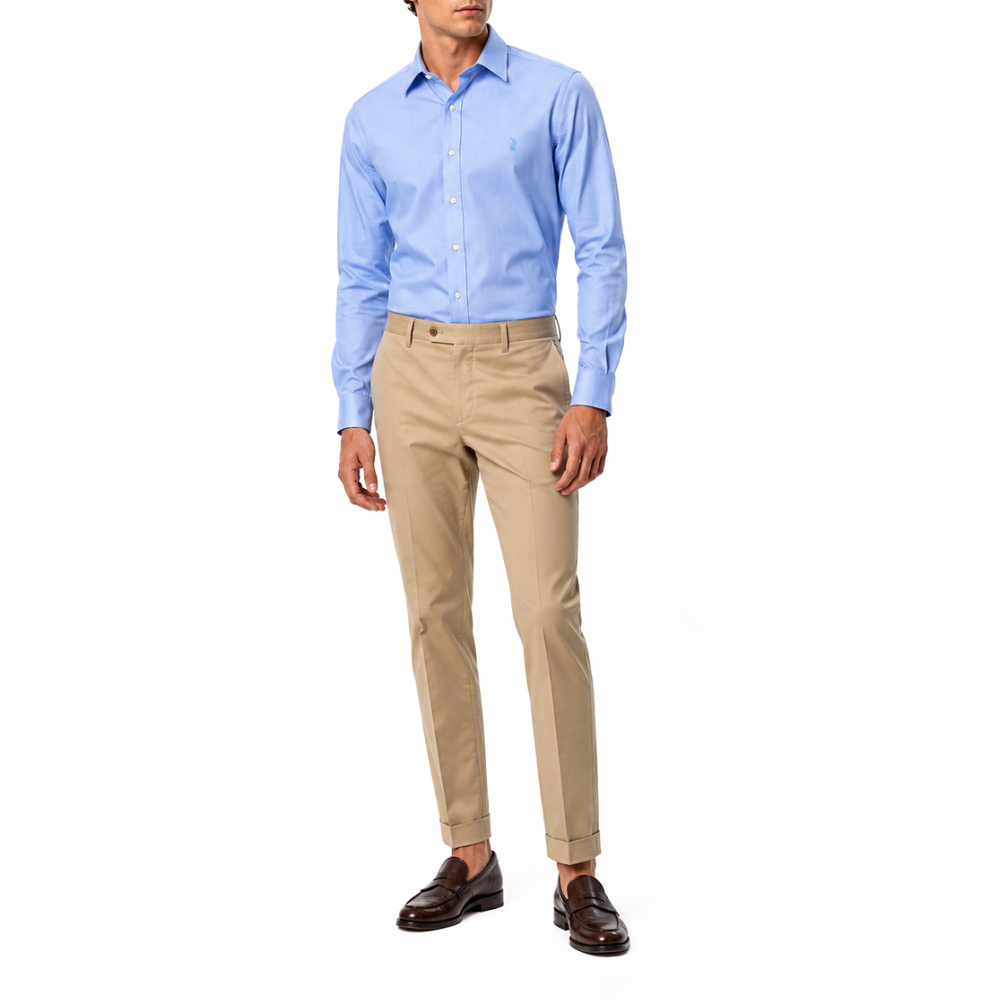 Polo Mens Premium Herringbone Long Sleeves Shirt In Light Blue