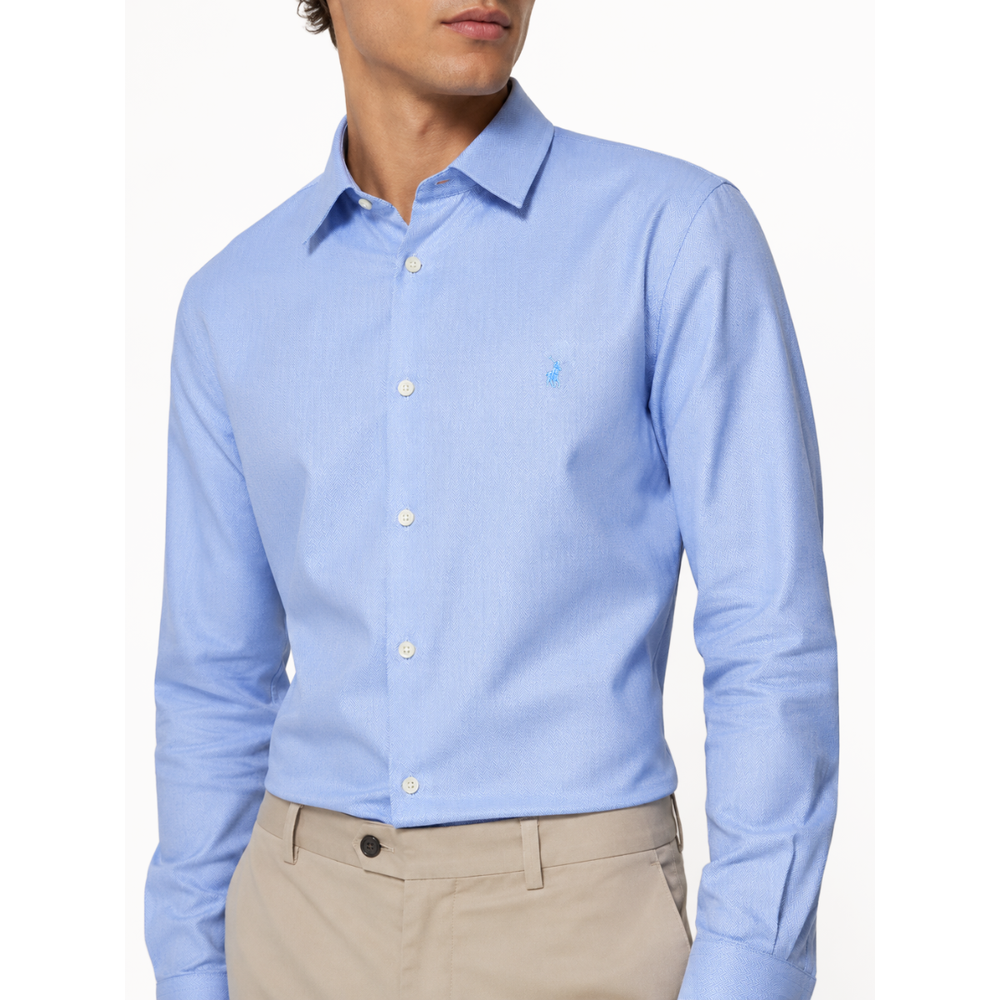 Polo Mens Premium Herringbone Long Sleeves Shirt In Light Blue