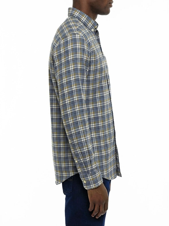 Polo Mens Small Check Long Sleeves Shirt Blue