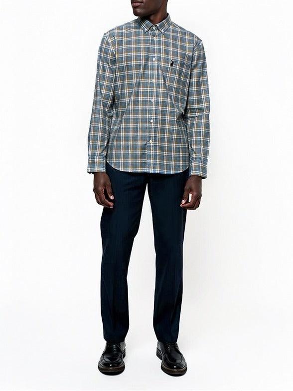 Polo Mens Small Check Long Sleeves Shirt Blue