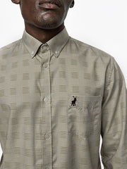 Polo Mens Dobby Tonal Check long sleeve Shirt In Stone
