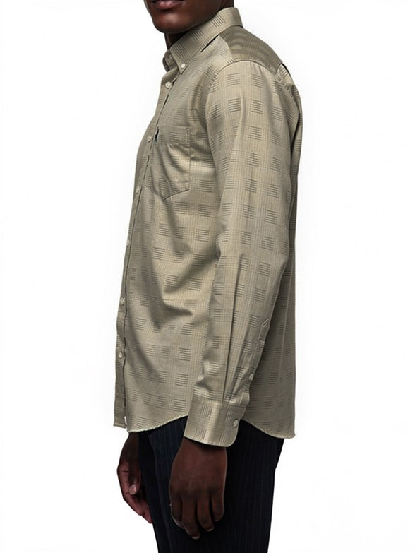 Polo Mens Dobby Tonal Check long sleeve Shirt In Stone