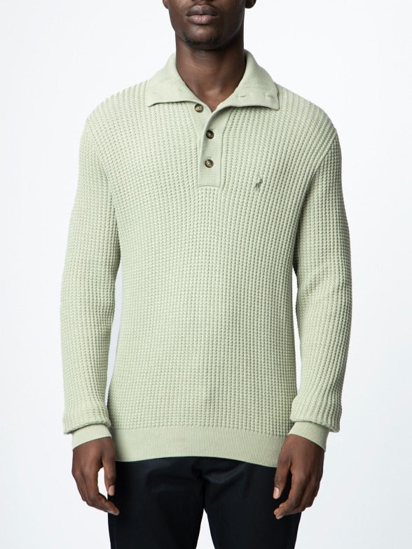 Polo Mens Long Sleeve Textured Knitwear In Sage