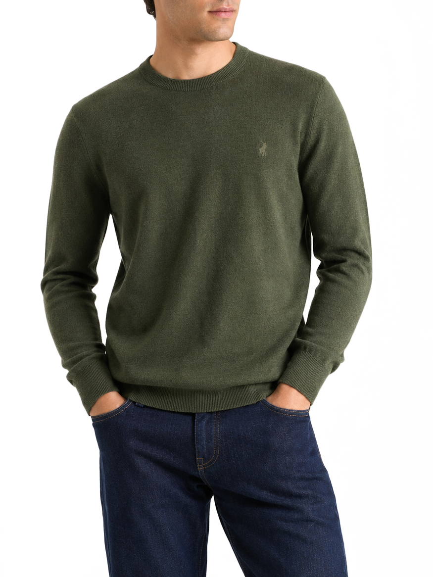 Polo Mens Essential Cotton Crew Long Sleeve Knitwear Sweater In Fatigue