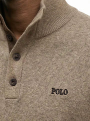 Polo Mens Buttons Neck Knitwear Jersey In Taupe