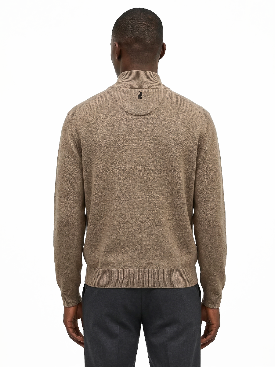 Polo Mens 3 Button Funnel Neck Knitwear In Taupe