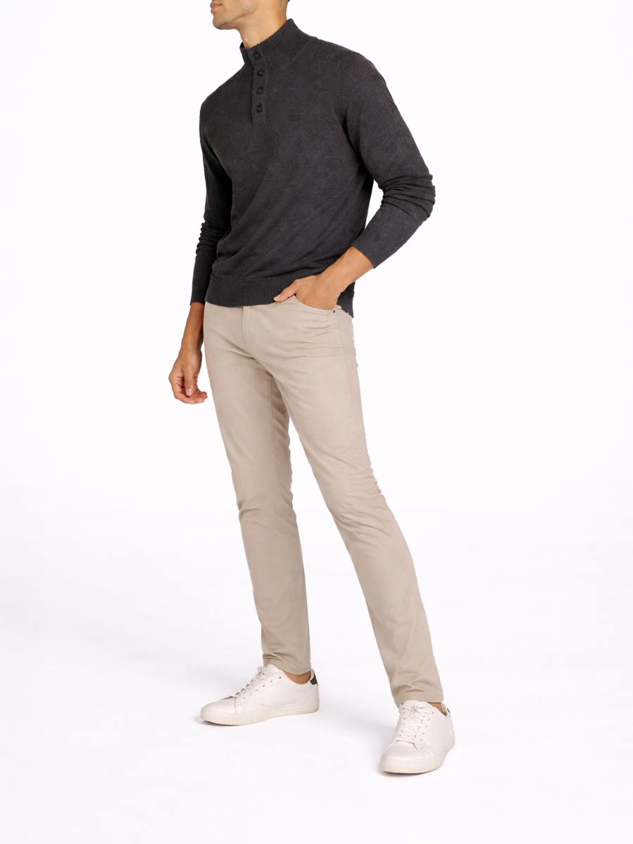 Polo Mens 3 Button Funnel Neck Knitwear Jersey In Charcoal