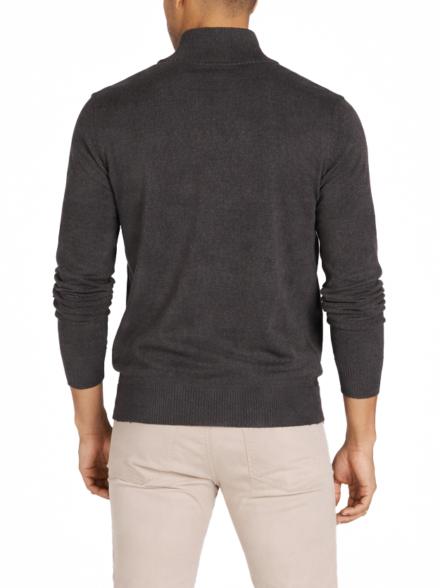 Polo Mens 3 Button Funnel Neck Knitwear Jersey In Charcoal