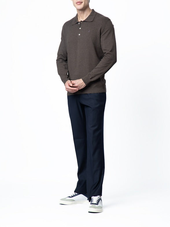 Polo Mens Cotton Long Sleeves Golfer Chocolate