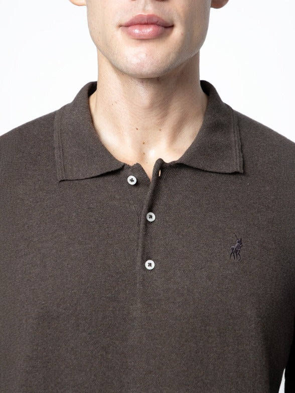 Polo Mens Cotton Long Sleeves Golfer Chocolate