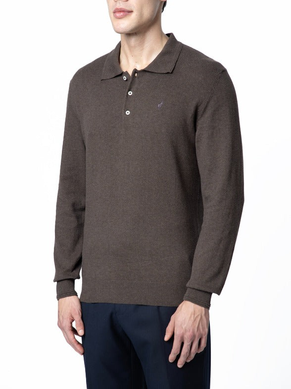 Polo Mens Cotton Long Sleeves Golfer Chocolate