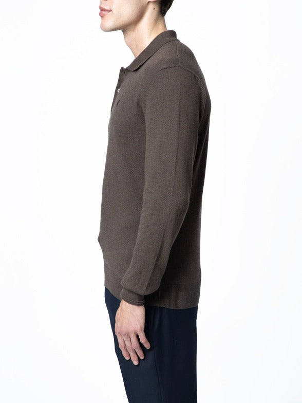 Polo Mens Cotton Long Sleeves Golfer Chocolate
