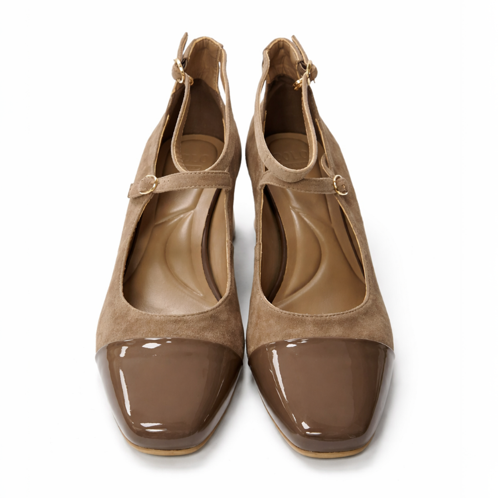 Polo Ladies Double Strap Block Heels In Taupe