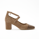 Polo Ladies Double Strap Block Heels In Taupe