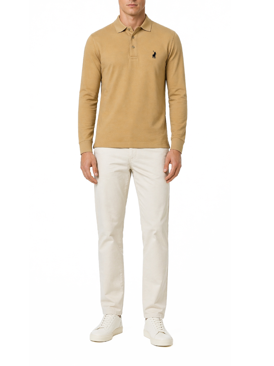 Polo Mens Double Face Ls Golfer Stone