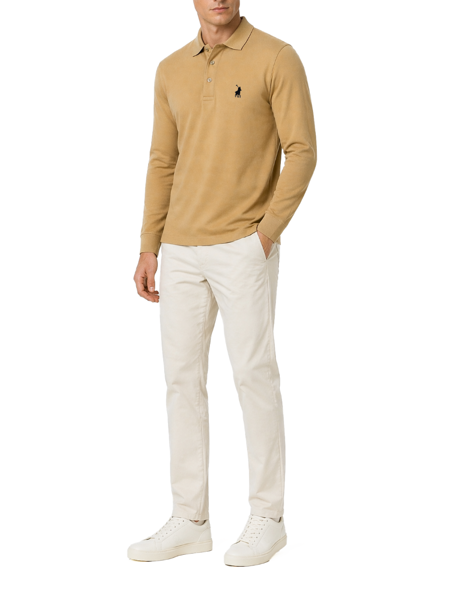 Polo Mens Double Face Ls Golfer Stone
