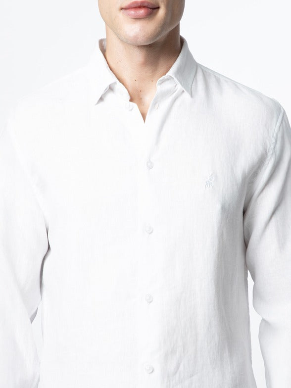 Polo Mens Long Sleeve Plain Linen Blend Shirt In White