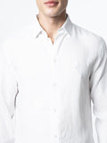 Polo Mens Long Sleeve Plain Linen Blend Shirt In White