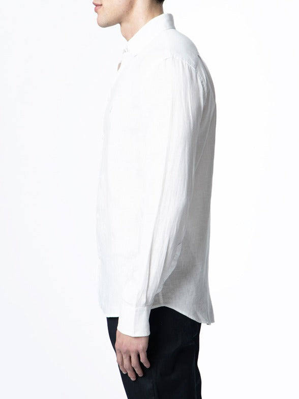 Polo Mens Long Sleeve Plain Linen Blend Shirt In White